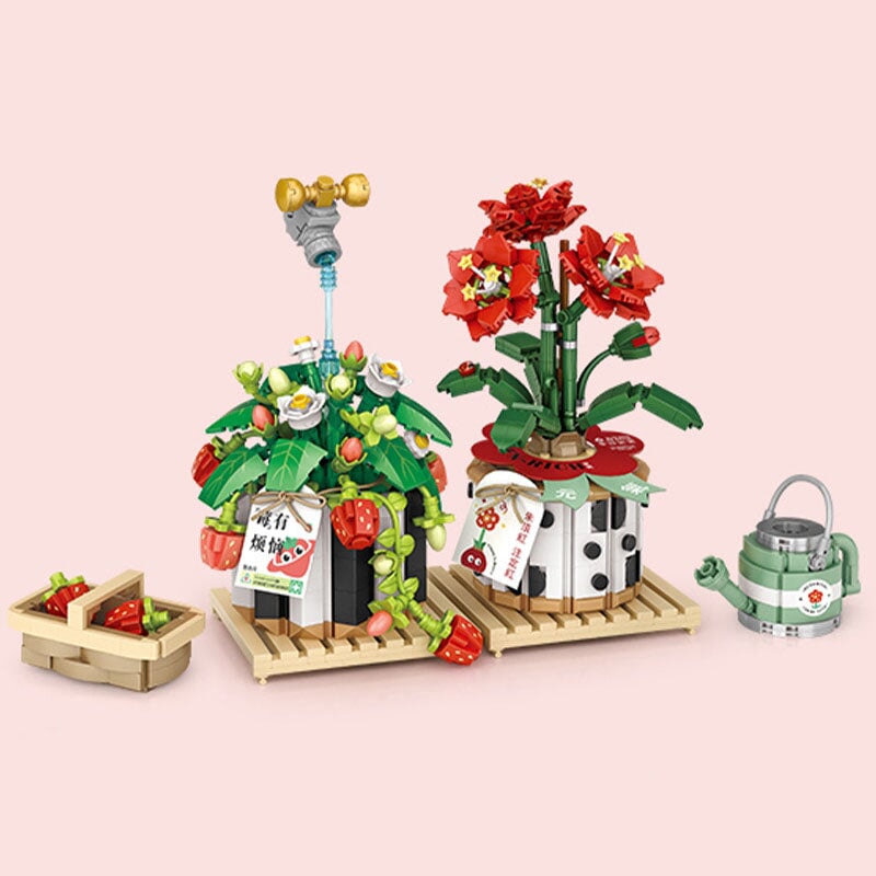 Strawberry Pot & Red Flower Micro Building Blocks