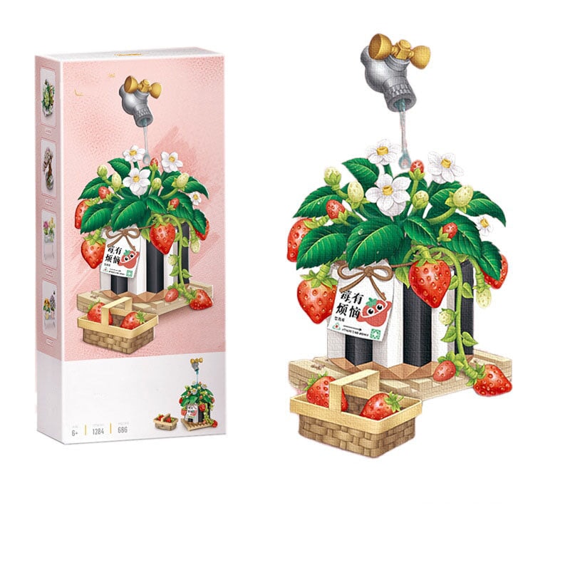 Strawberry Pot & Red Flower Micro Building Blocks