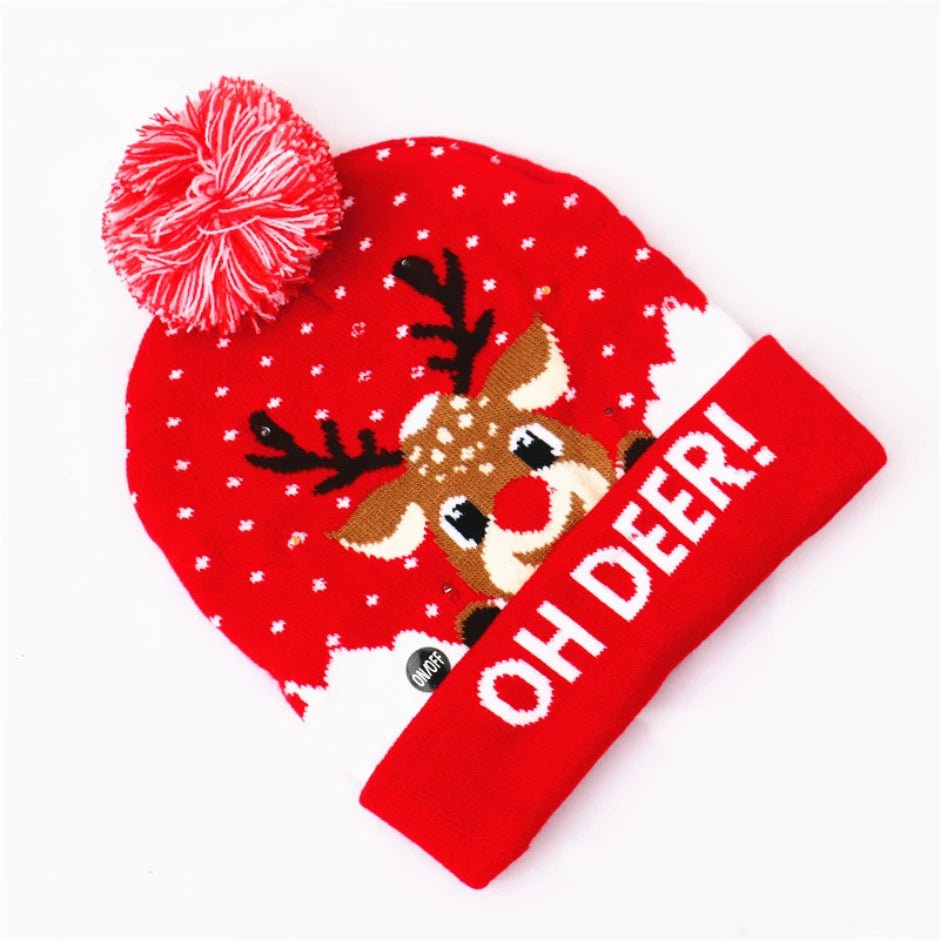LED Christmas Beanie - Unisex Knitted Beanie for Christmas and New Year