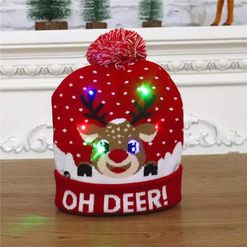 LED Christmas Beanie - Unisex Knitted Beanie for Christmas and New Year