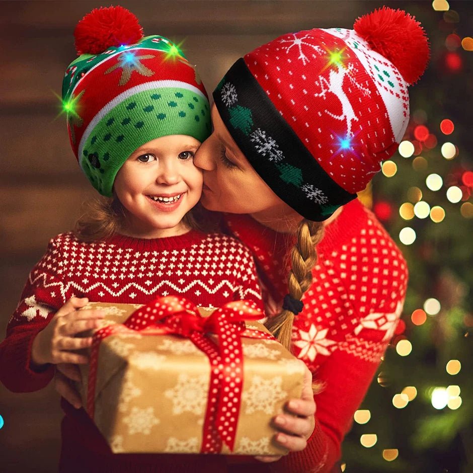 LED Christmas Beanie - Unisex Knitted Beanie for Christmas and New Year