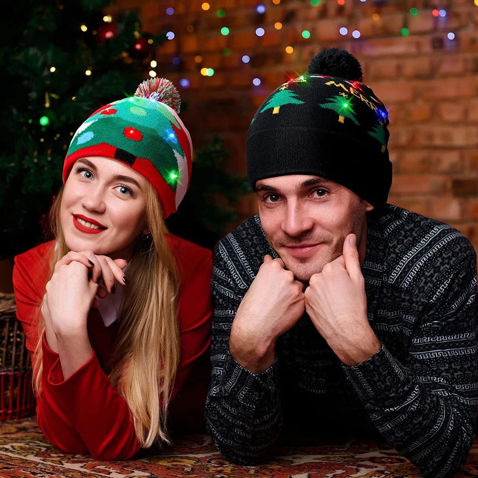 LED Christmas Beanie - Unisex Knitted Beanie for Christmas and New Year