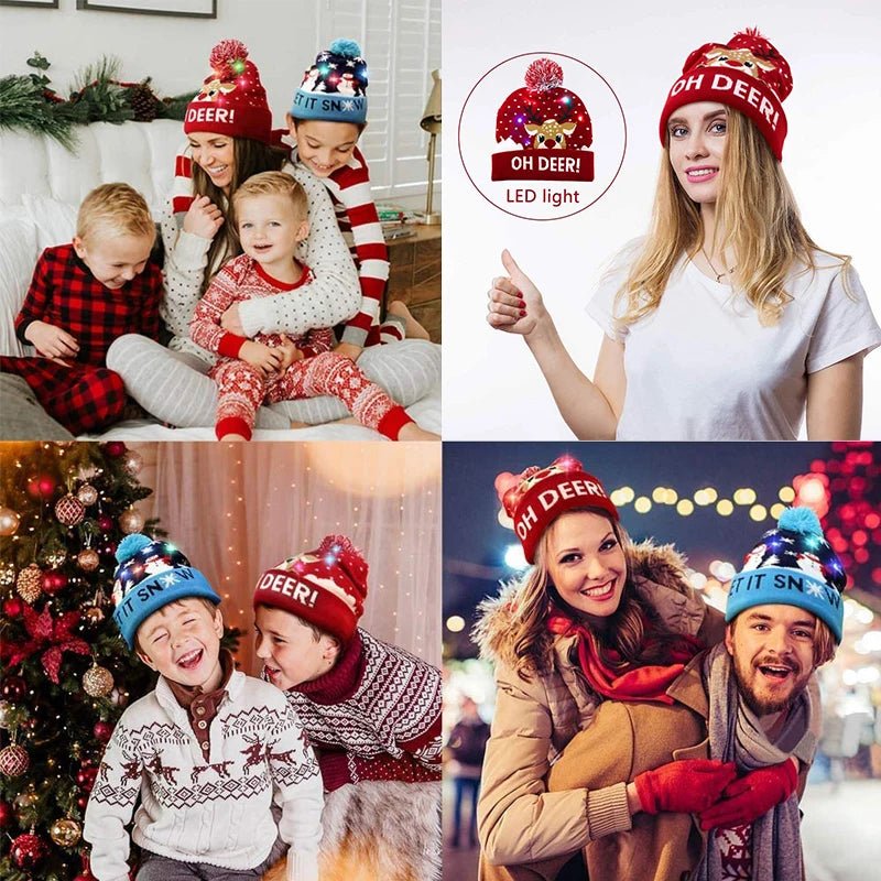 LED Christmas Beanie - Unisex Knitted Beanie for Christmas and New Year