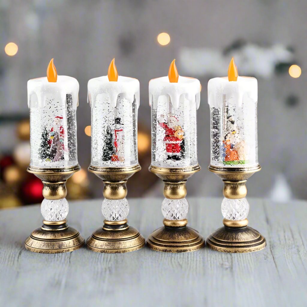 LED Christmas Candle Lights with Dreamy Snowflake Music Box