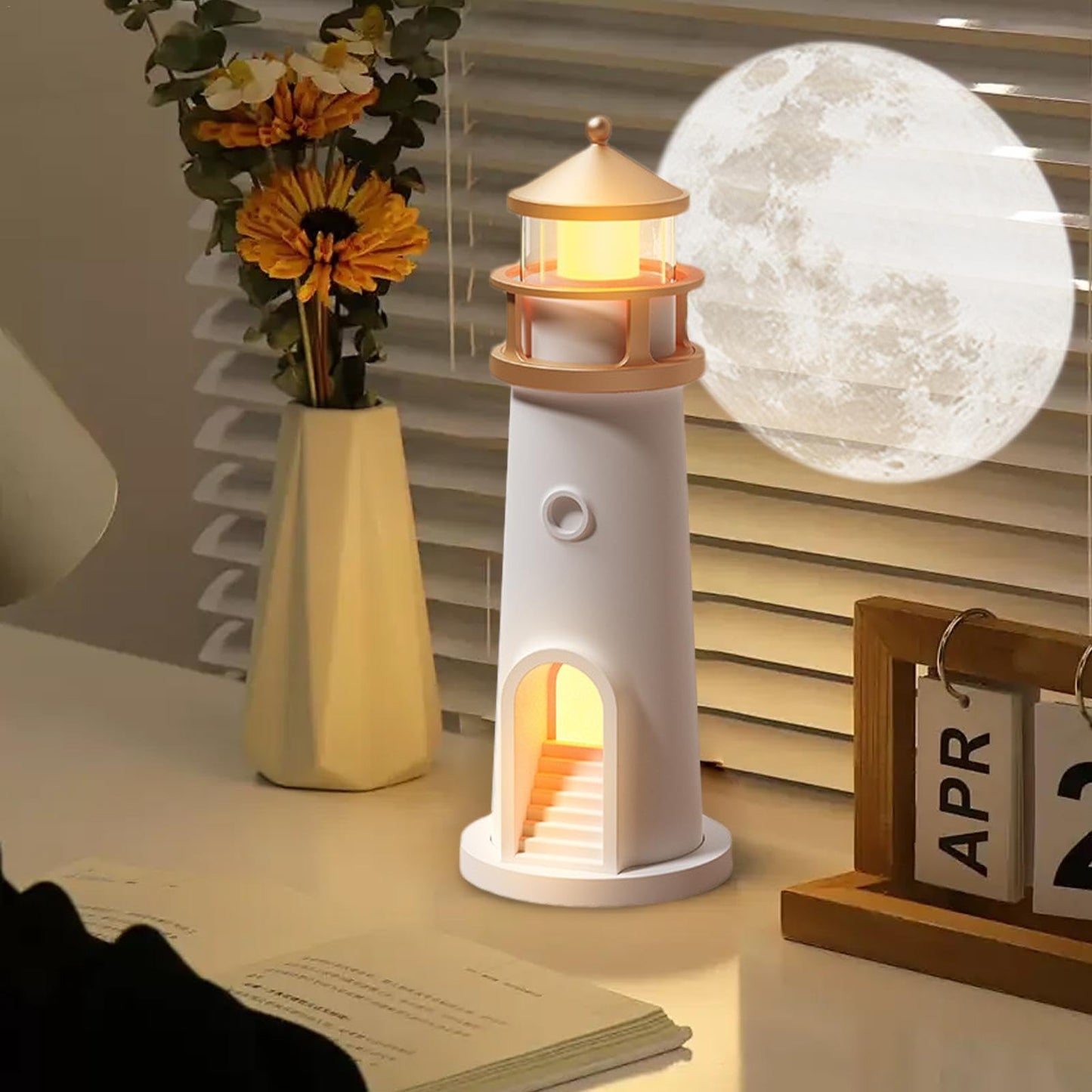 Lighthouse Moon Projection Lamp – Dimmable Bluetooth Ambient Light with Motion Sensor, Perfect for Nighttime Serenity & Christmas Gifting