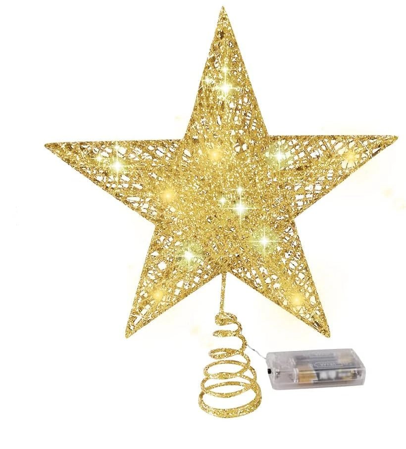 Sparkling LED Star Tree Topper – Glittering Iron Ornament for Magical Christmas Tree Décor
