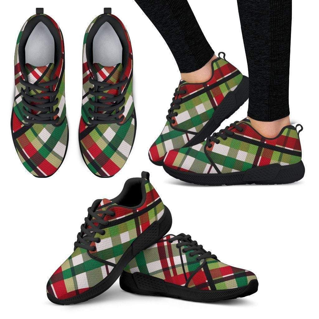 Women's Athletic Sneakers, Red Green & White, Plaid Wrap