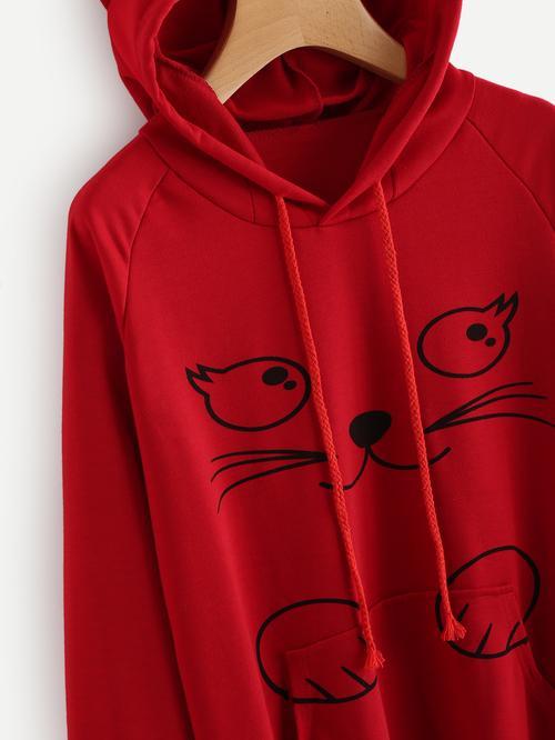 Cat Motif Hoodie Sweatshirt