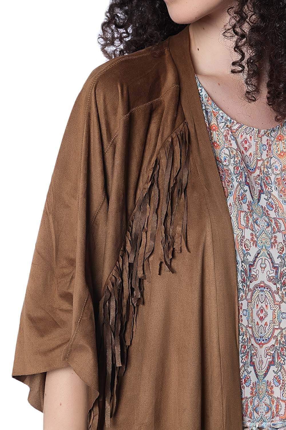 Camel suede jacket with fringing
