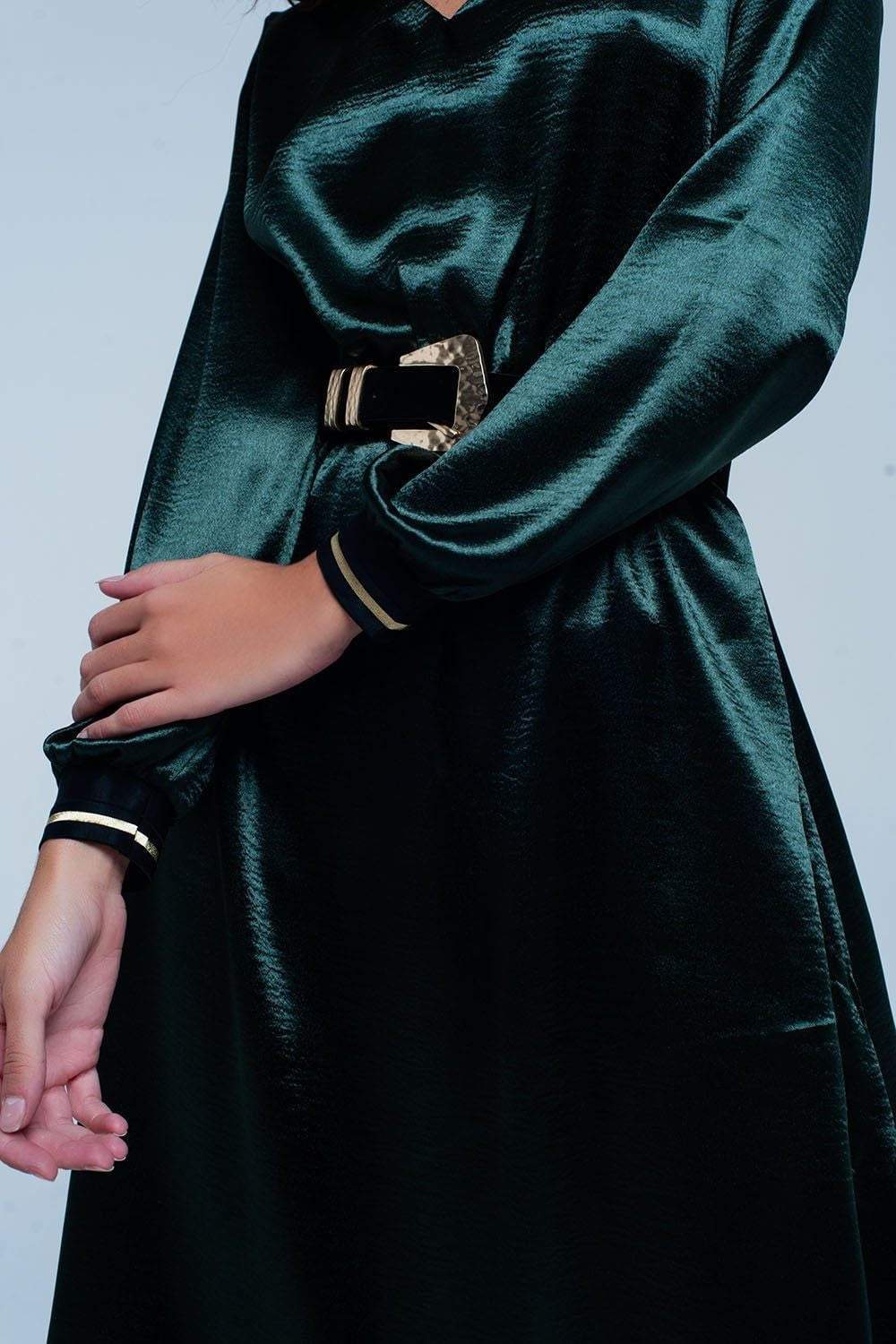 Green Satin party midi Dress