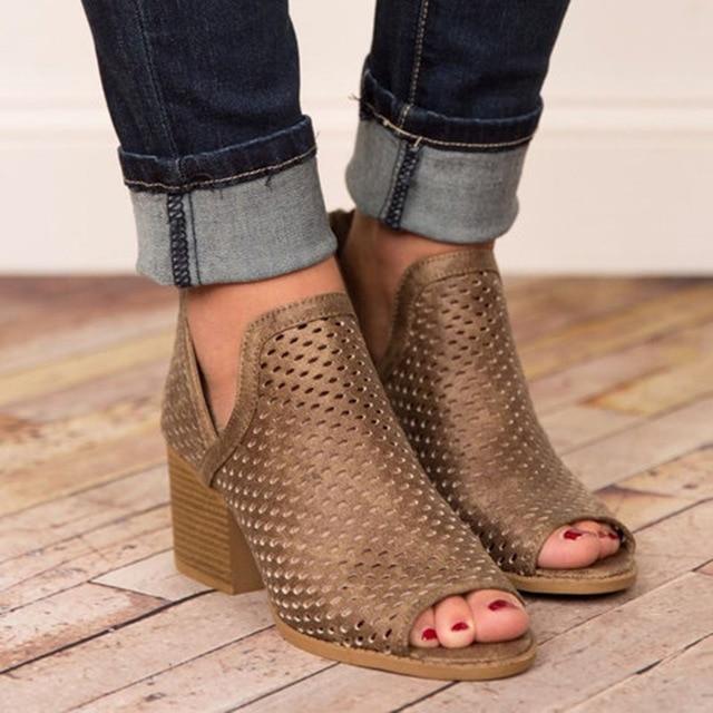 Women High Heels Hollow Fish Mouth Wedge Sandals
