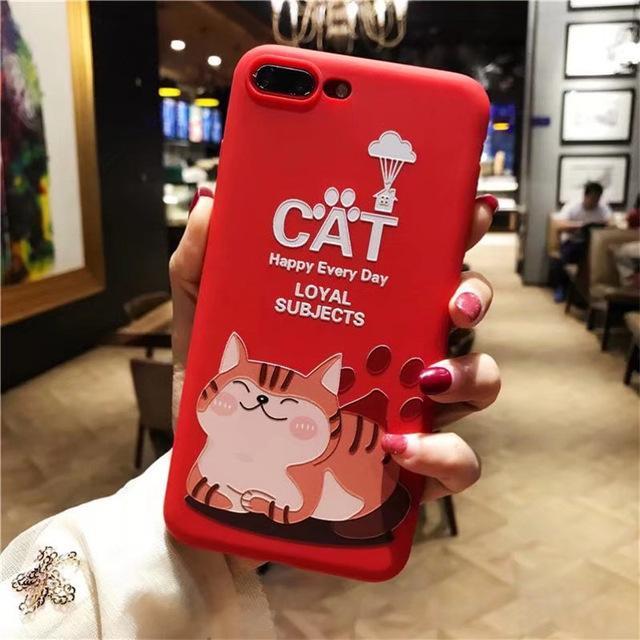 Red Cartoon Cat Cover Soft TPU Silicon Phone Case for iPhone