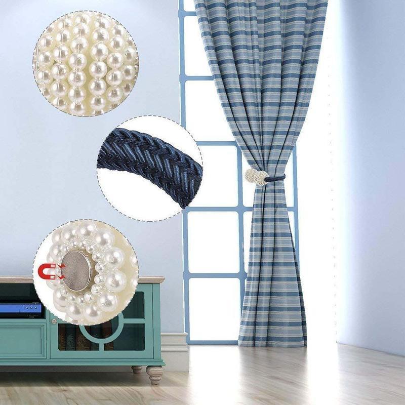 Pearl Curtain Tiebacks with Strong Magnetic Clips, 2 pcs