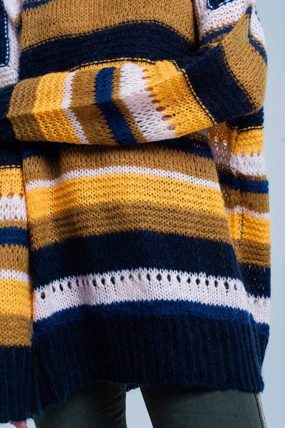 Mustard chunky knit striped maxi Sweater