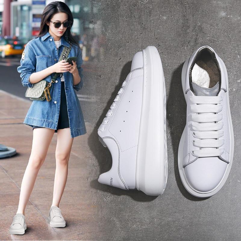 new women sneakers genuine leather platform luminous shoes