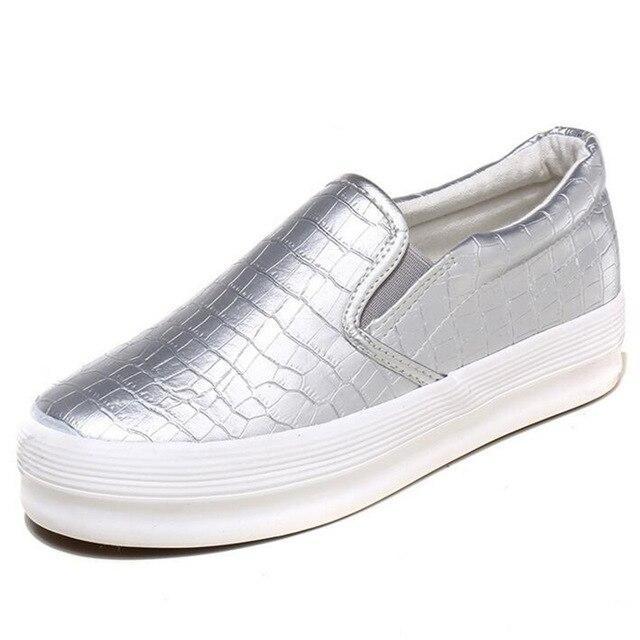 Chic Snake Print Women's Shoes Flat Loafer Spring Autumn Slip On Black/Silver Platform Shoes
