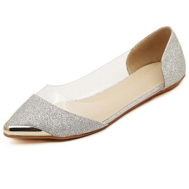 Metal Pointed Toe Women Flats Transparent Women Shoes Loafers