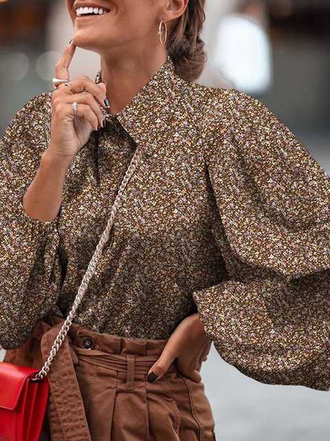 Women Polka Dot Loose Top Lantern Sleeve