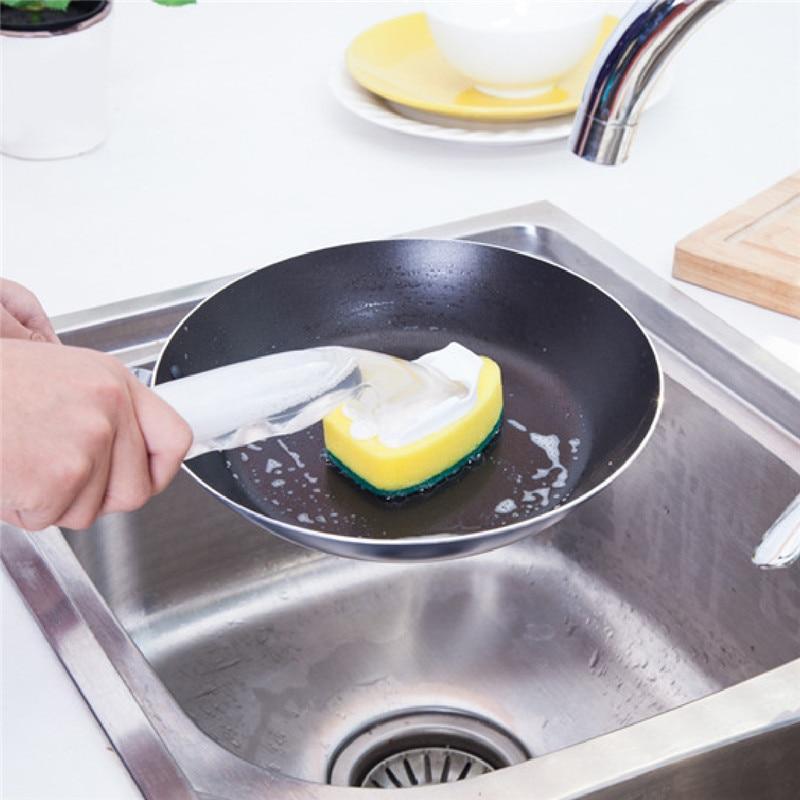 Dish Washing Tool Cleaning Brush Soap Dispenser Handle Refillable Bowls Cleaning Sponge Brush For Kitchen Organizer Accessories