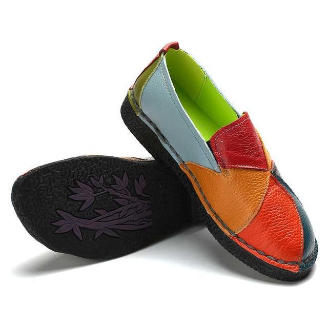 Women Vintage Genuine Leather Splicing Loafers