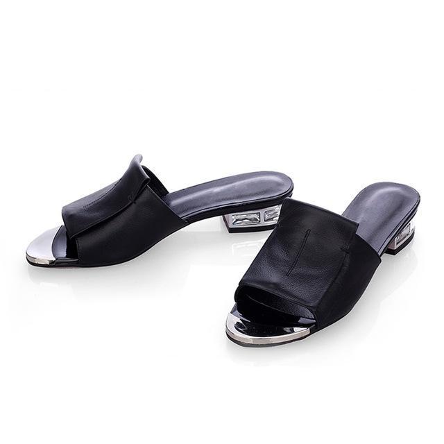 New Women High Quality Square High Heels Pumps Genuine Leather Shoes