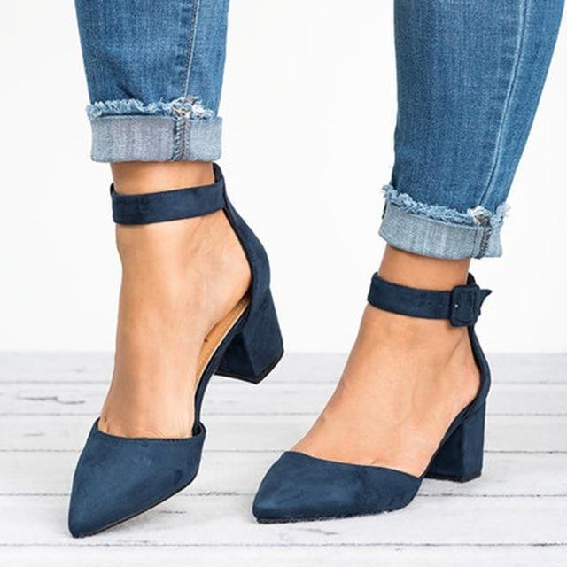 Women Ankle Strap Shoes Female Plus Size 43 Block Heels Women Shoes
