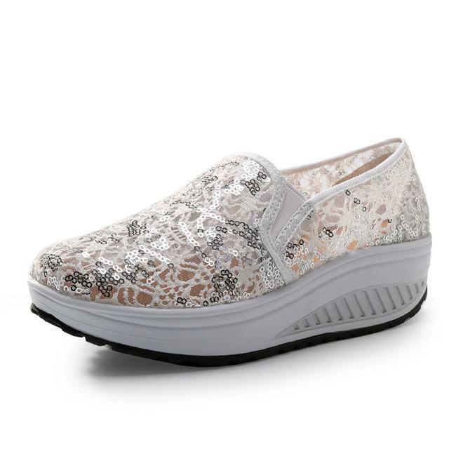 Bling Glitter Lace Loafers Casual Platform Shoes
