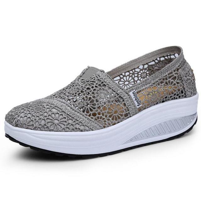 Women Loafers Soft Casual Shoes Openwork Lace Vamp Woman Creepers Slip On Flats Comfortable Women Shoes