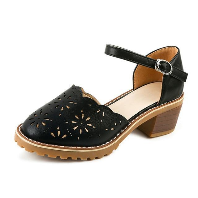 Hollow-Carved Women Sandals Style Retro Platform White Sandals