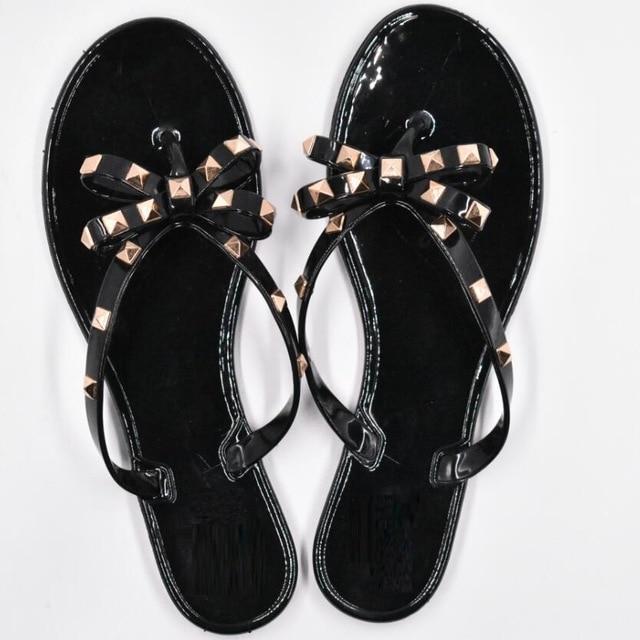 Fashion Woman Flip Flops Shoes Cool Beach Rivets big bow flat sandals