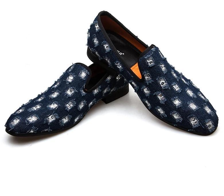 Mens Loafers Luxury Shoes With Denim And Metal Sequins