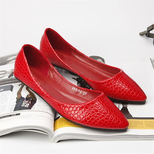 plus size shoes 46 red black pointed toe flats soft slip-on new arrival american shoes