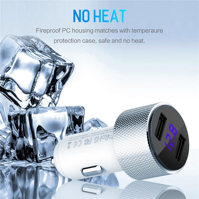 5V 3.4A Metal Dual USB Car Charger Digital Display For iPhone X 8 XS MAX 7 Xiaomi Samsung Fast Charging Voltage Monitoring