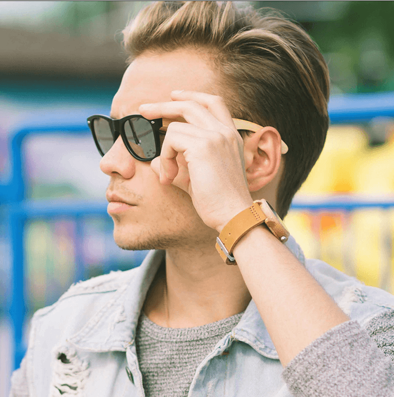 Mens Watch Wooden Bamboo Wristwatch with Leather Strap