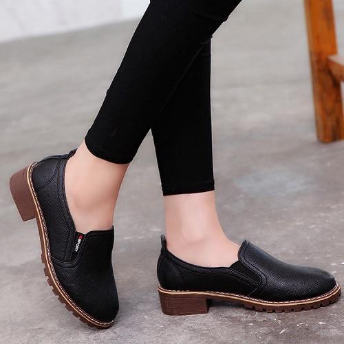 Women Flats Fashion Casual Leather Shoes Ladies Comfortable Solid Round Toe Women Loafers