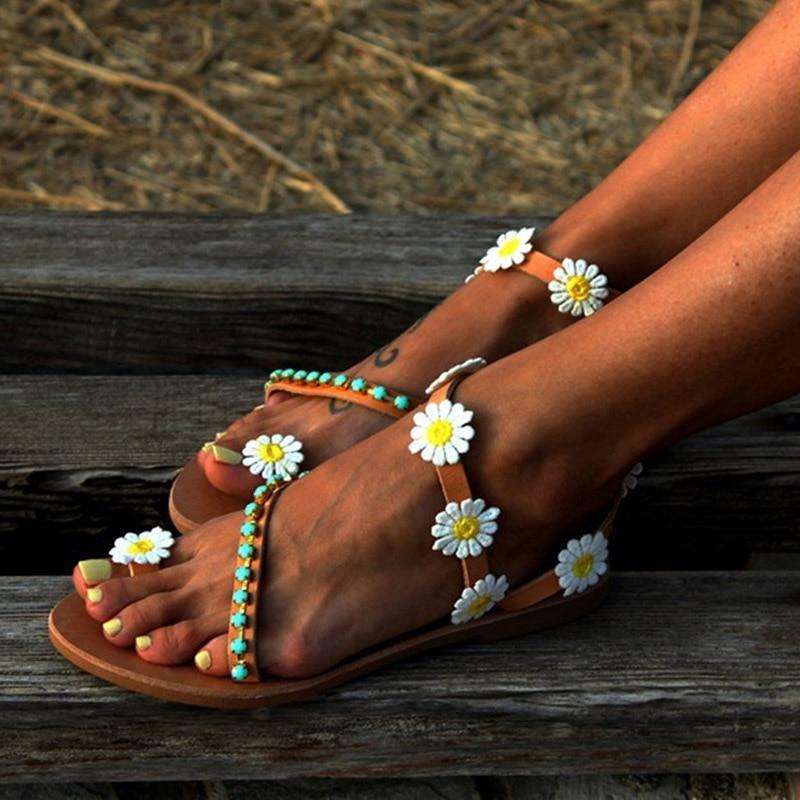 Woman Gladiator Sandals Women Shoes Flat Fashion Weet Flowers Boho Beach Sandals