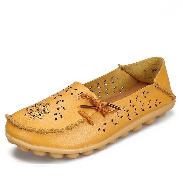 Flats Genuine Leather Slip On Cut-Outs Women Shoes Moccasins Loafers