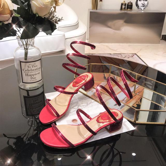 Women Sandals Fashion Sexy Rhinestone Mid Heel Tied Party Breathable Comfort Shopping Woman Walking Casual Shoes