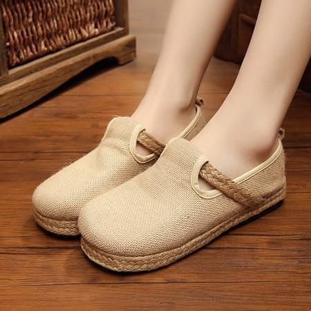 Womens Casual Plain Linen Cotton Loafers