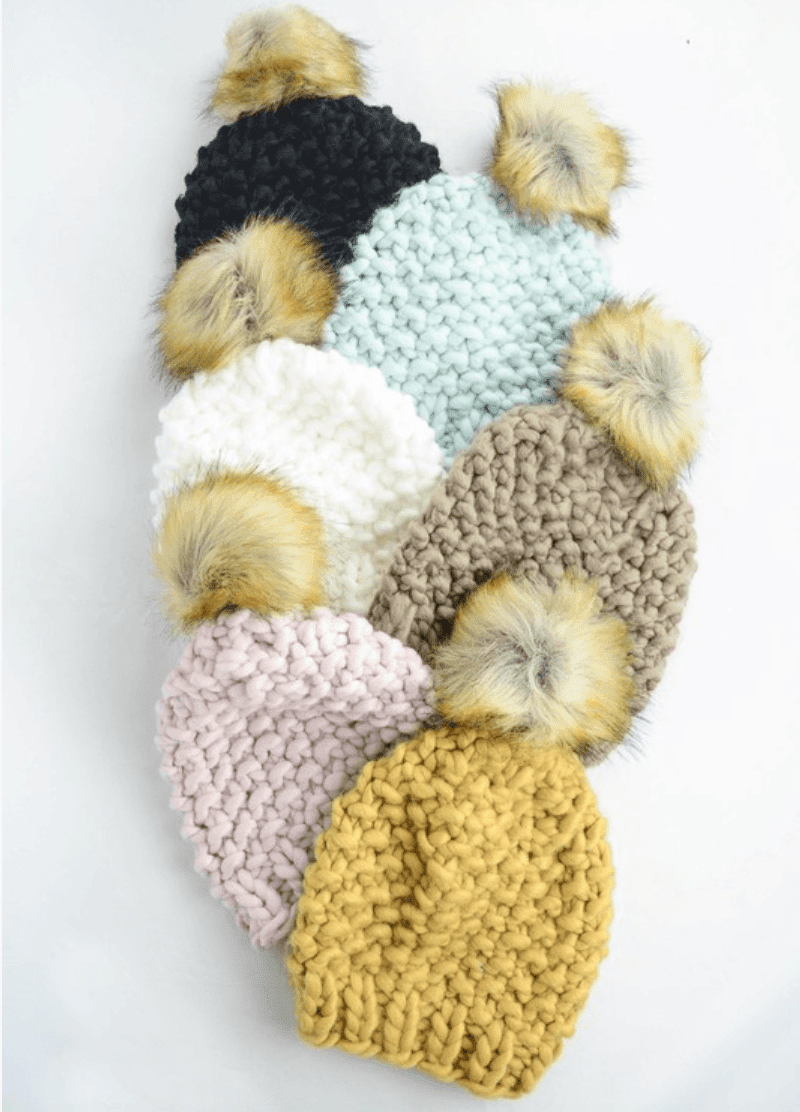 Hip Ivory Chunky Knit Fur Pom Beanie