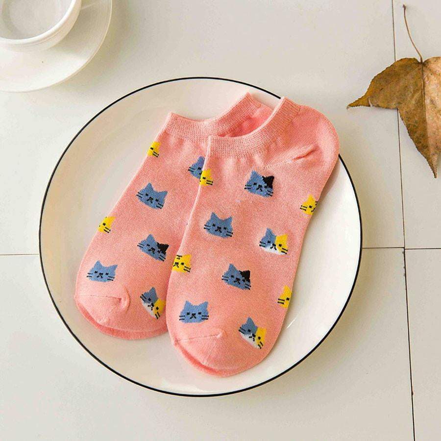 New Cartoon Cute Cat Face Shallow Mouth Women's Cotton Socks
