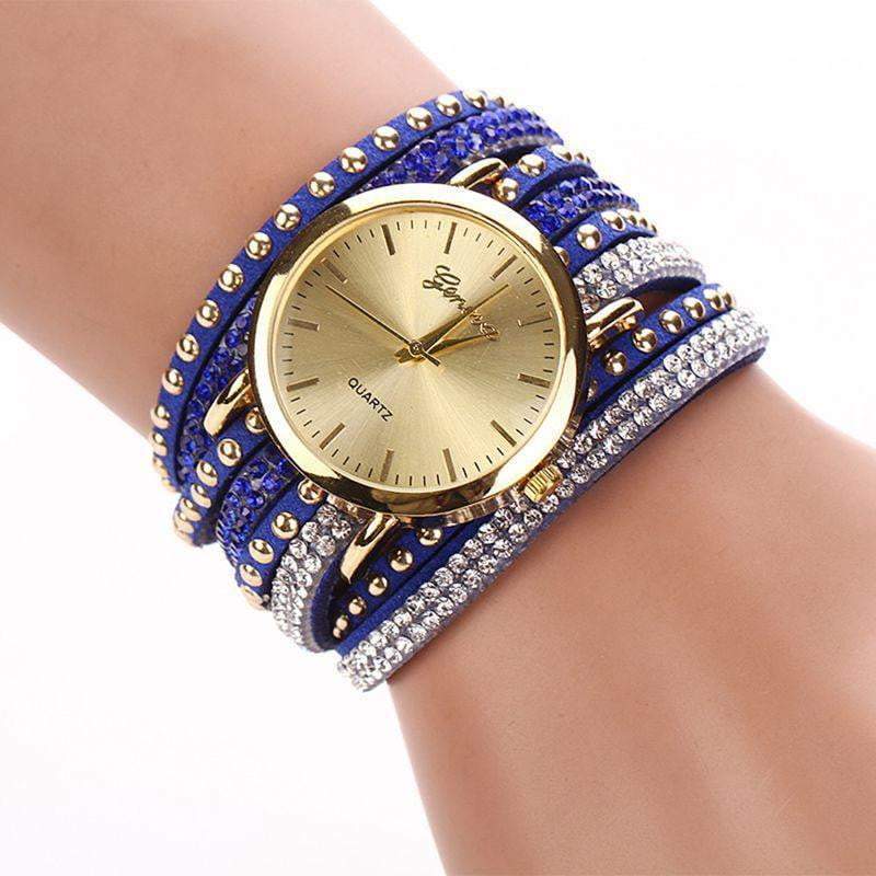 New Arrival Luxury Brand Casual Women's Watches PU Leather Korean Crystal Rivet Bracelet