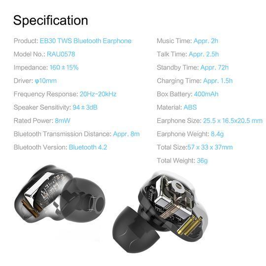 Rockspace EB30 TWS True Wireless Bluetooth Earbuds