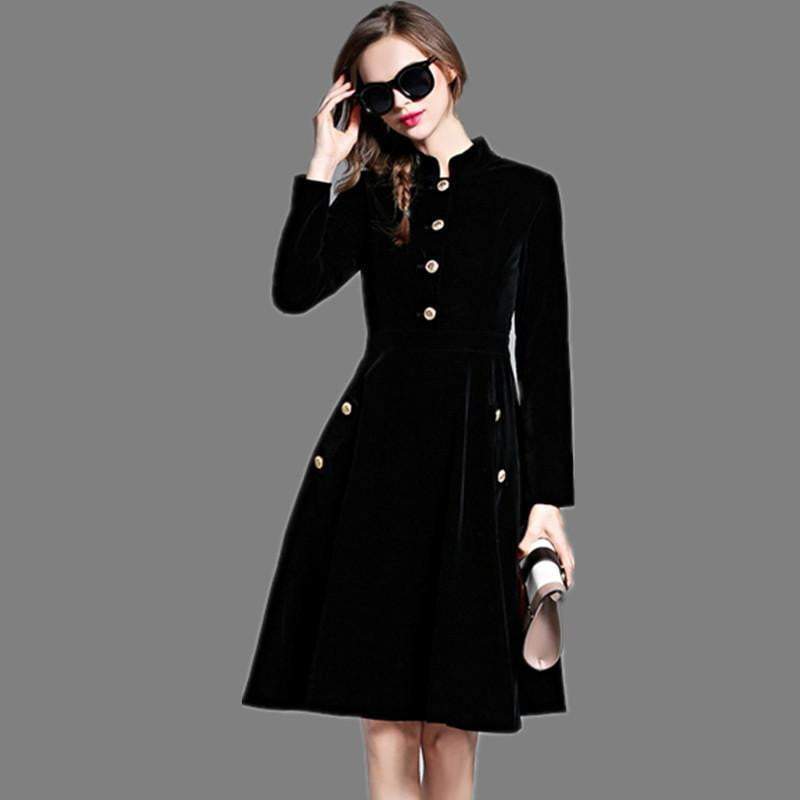 Splendid Autumn and winter Runway Velvet Retro fashion elegant self-cultivation dress