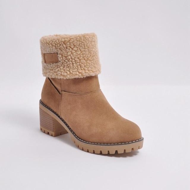 Women Warm Square Heels Ankle Snow Boots