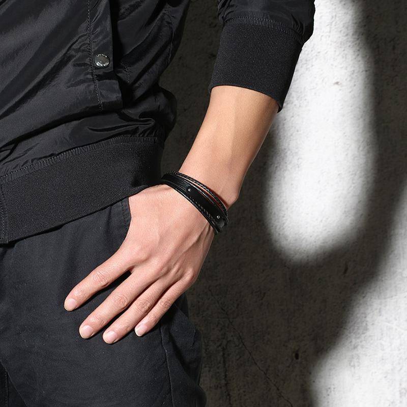 Mens Diabetic Medical Alert ID Bracelet - Black, Genuine Leather, Braided Strands for Type 1 and Type 2 Diabetes