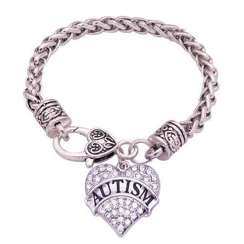Womens Crystal Heart Autism Medical Alert Charm Bracelet