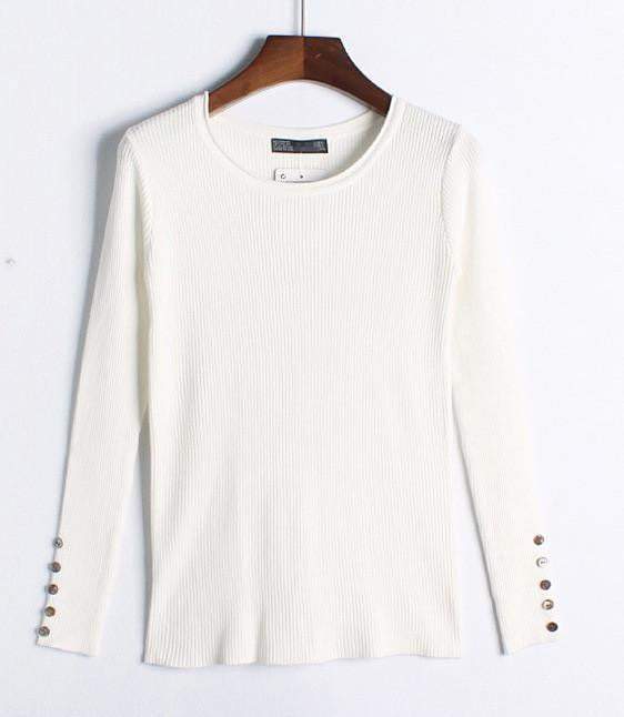 Autumn winter pure color full length sleeve round collar pullovers elastic skinny women sweaters