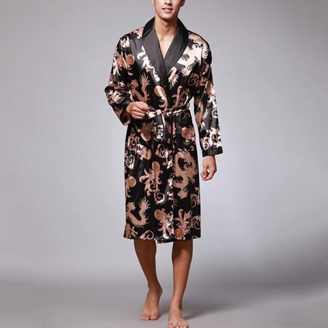 Mens Satin Silk Pajamas Kimono Bathrobe