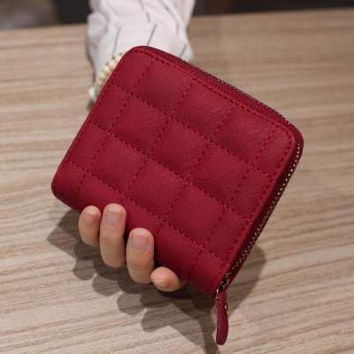 Women Short PU Leather Plaid Purses Nubuck Card Holder